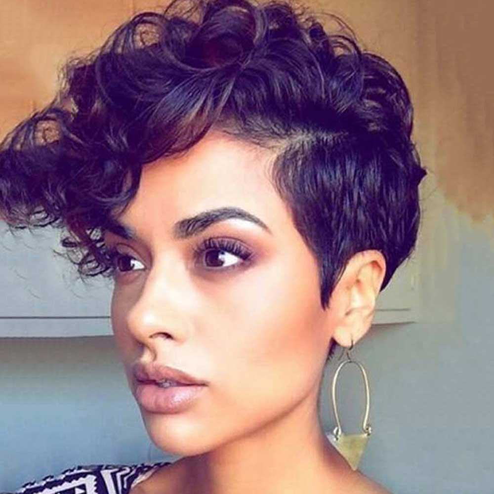 Curly Wig for Black Women Short Black Pixie Cut Wigs