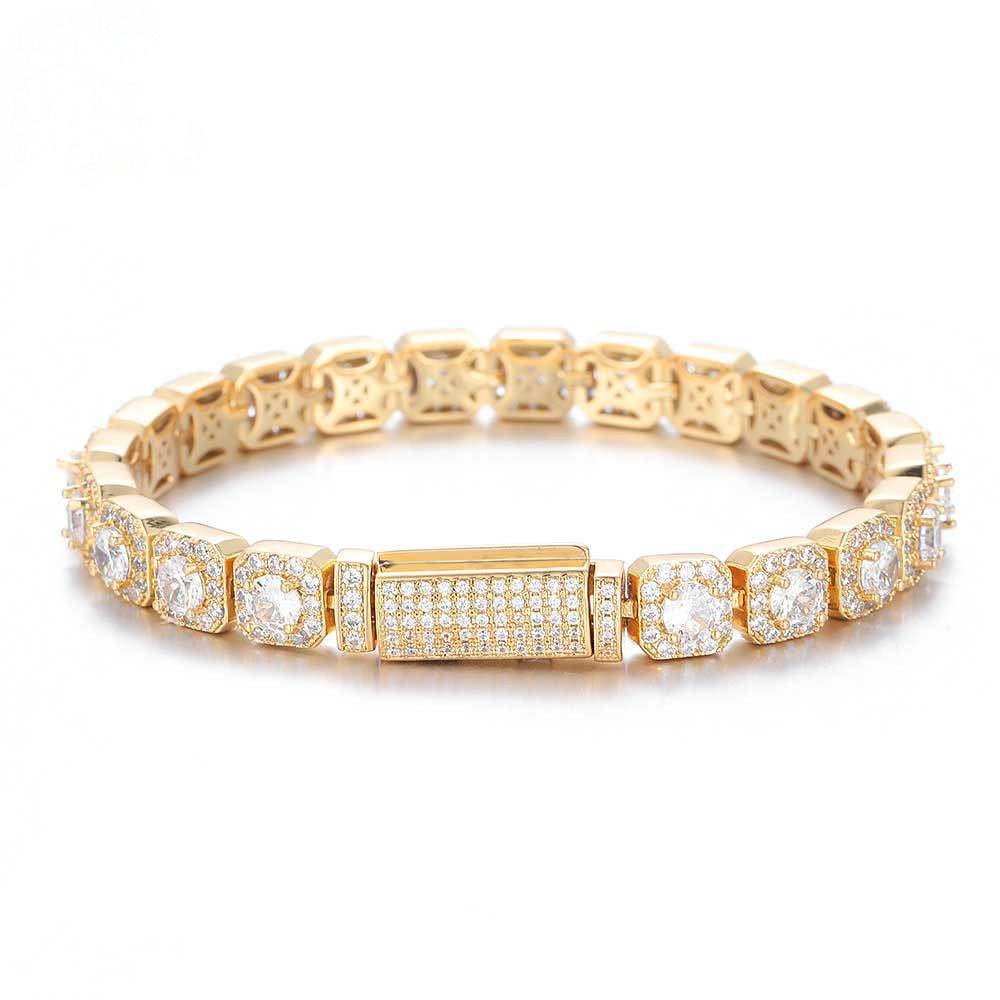 Hip Hop Iced Cuban Golden Chain Diamond-Cut CZ Bracelet Hip Hop Iced Cuban Golden Chain Diamond-Cut CZ Bracelet