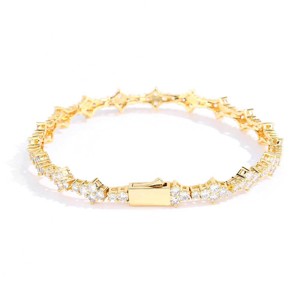 Unisex Chain Single Row Iced Golden Bracelet Unisex Chain Single Row Iced Golden Bracelet