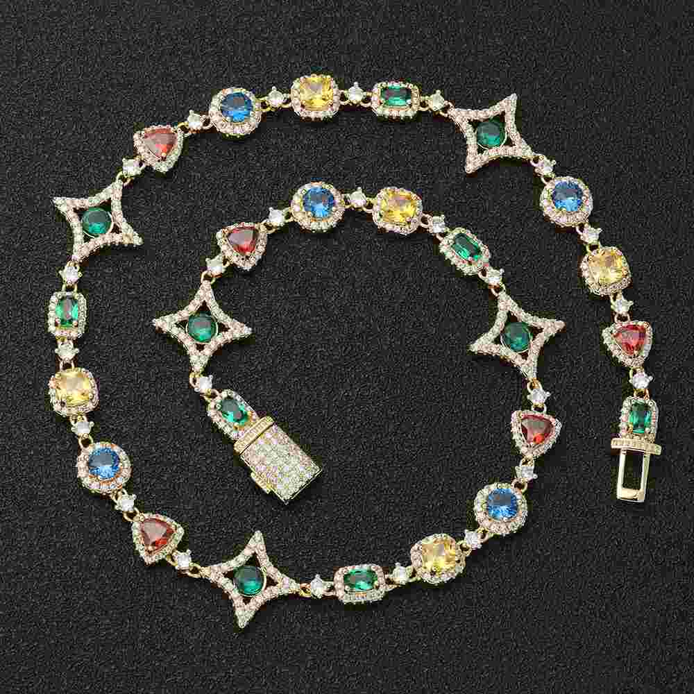 Rainbow Iced Cuban Chain Luxury Multi-CZ Golden Necklaces Rainbow Iced Cuban Chain Luxury Multi-CZ Golden Necklaces