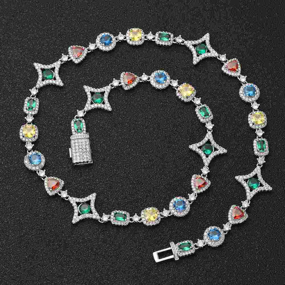 Rainbow Iced Cuban White Golden Necklaces Luxury Multi-CZ Rainbow Iced Cuban White Golden Necklaces Luxury Multi-CZ