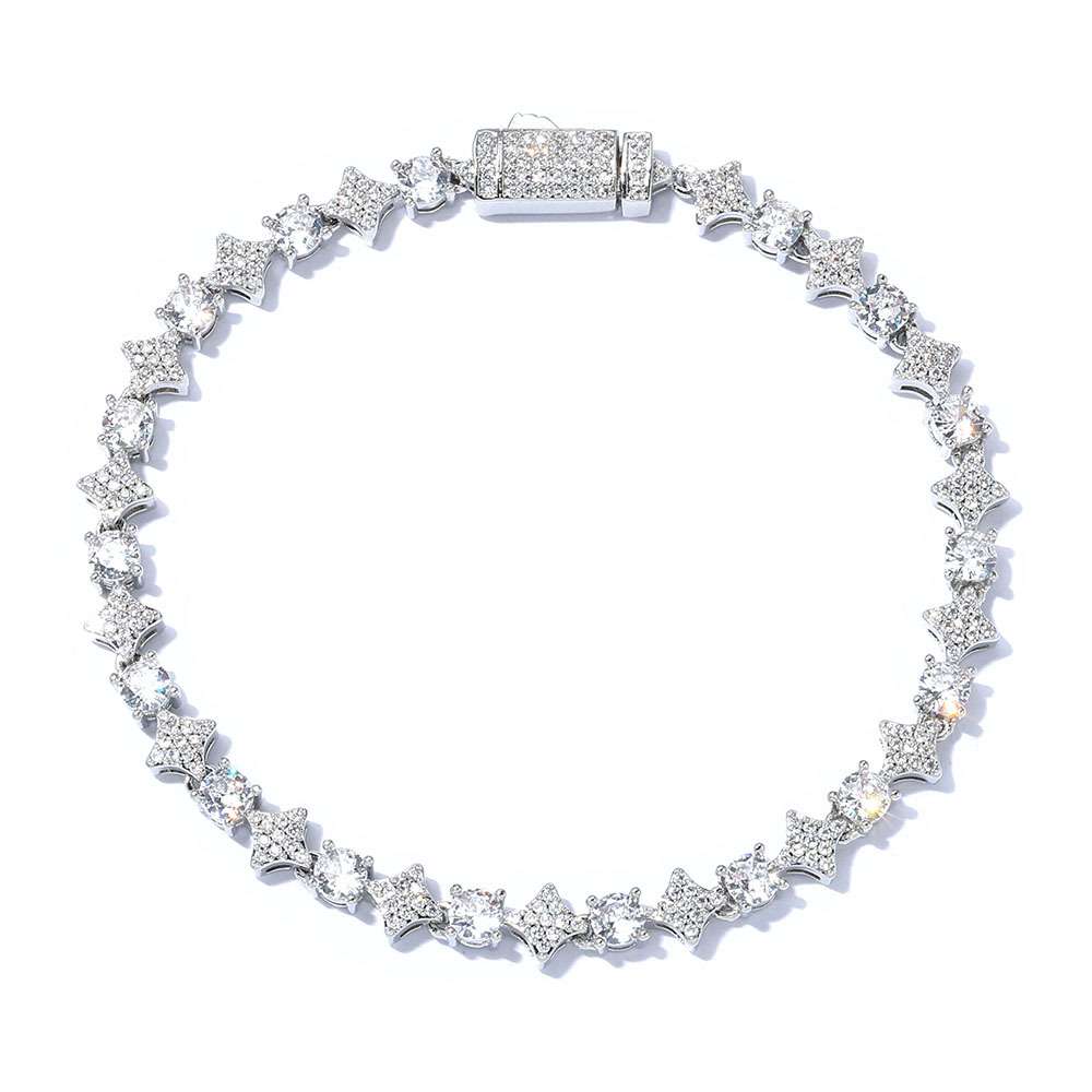 Cubic Zirconia Cross Chain Bracelet for Men Hip Hop Star Pendant Cubic Zirconia Cross Chain Bracelet for Men Hip Hop Star Pendant