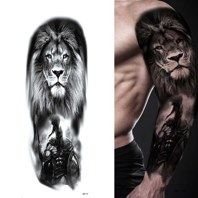 5 Sheet Full Arm Temporary Tattoo Jesus Queen Skeleton Lion King