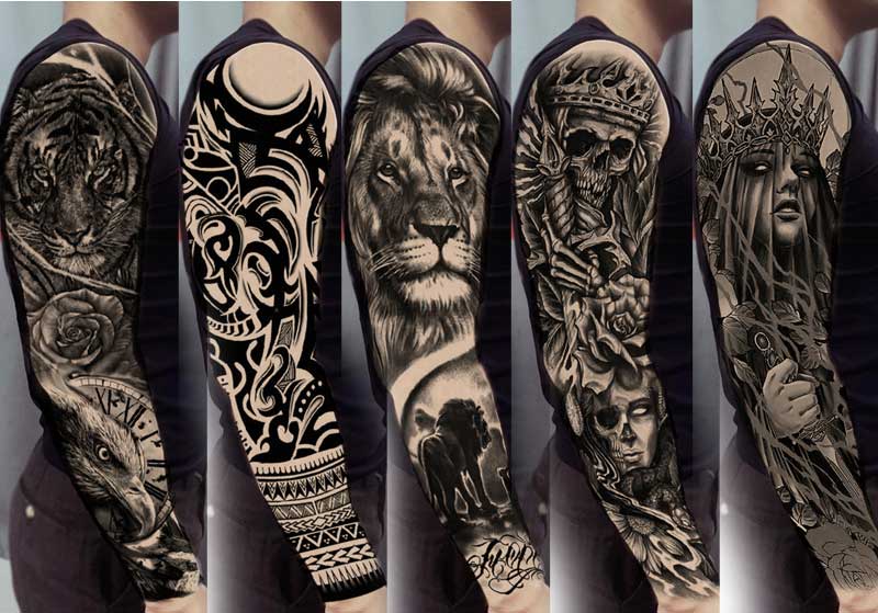 5 Sheet Full Arm Temporary Tattoo Jesus Queen Skeleton Lion King