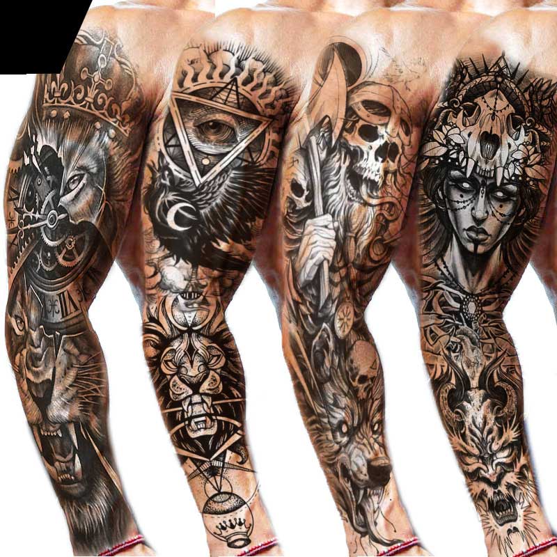 5 Sheet Full Arm Temporary Tattoo Jesus Queen Skeleton Lion King