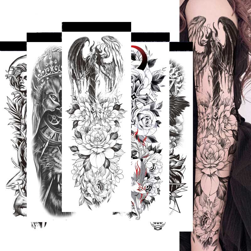 5 Sheet Full Arm Temporary Tattoo Jesus Queen Skeleton Lion King