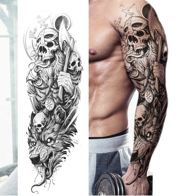 5 Sheet Full Arm Temporary Tattoo Jesus Queen Skeleton Lion King