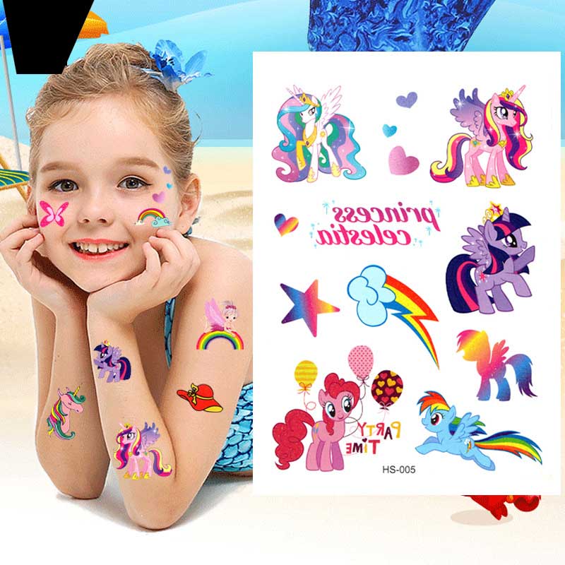 10 Sheet Cute Rainbow Pony Diamond Princess Genie tattoo Sticker