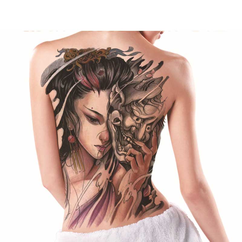 3 Sheets Big Full Back Angel Animal Geisha God Tattoo Stickers