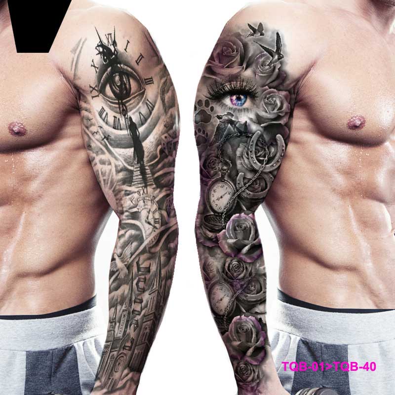 5 Sheet Full Arm Sleeve Tattoo Stickers TQB Series 001-080