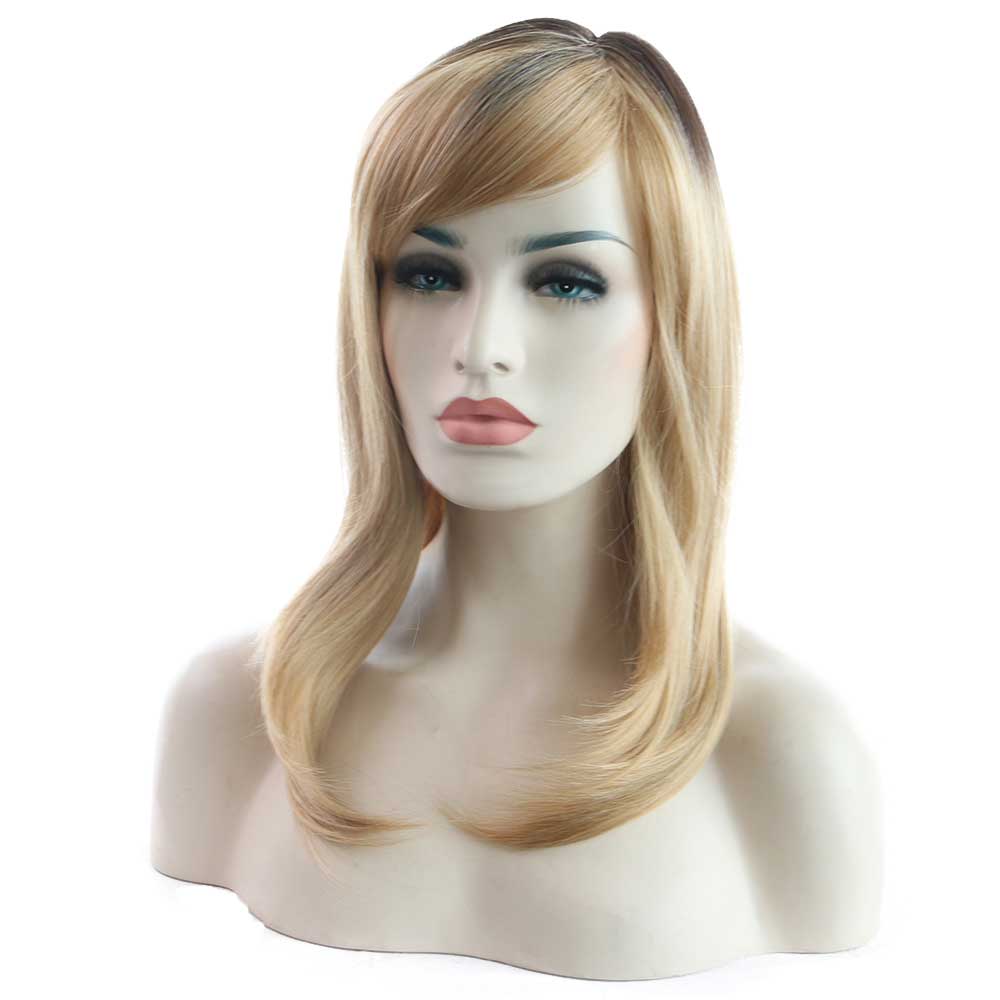 Fashion ladies slant bangs long hair and chemical fiber headgear