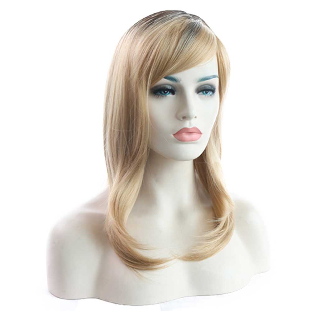 Fashion ladies slant bangs long hair and chemical fiber headgear