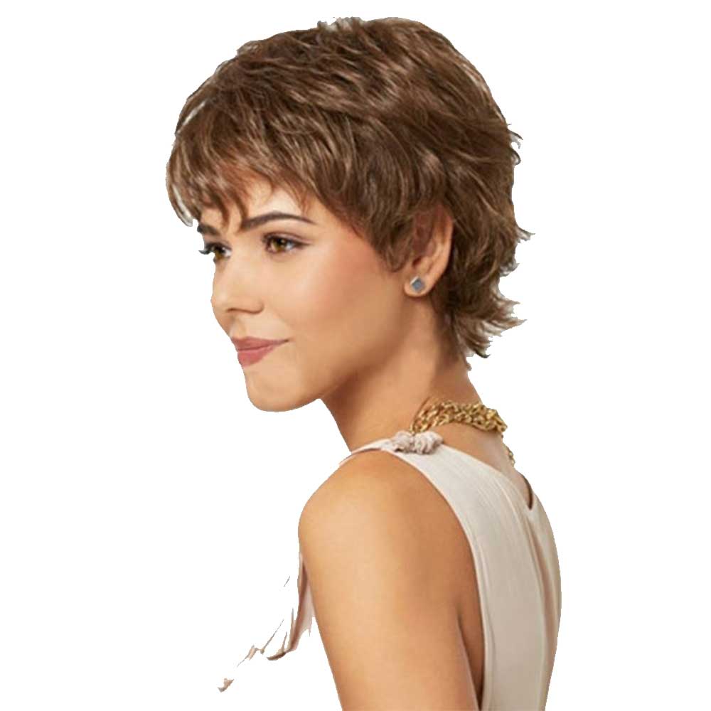 Short Brown Wig with Bangs Layered Pixie Cut Natural Curl