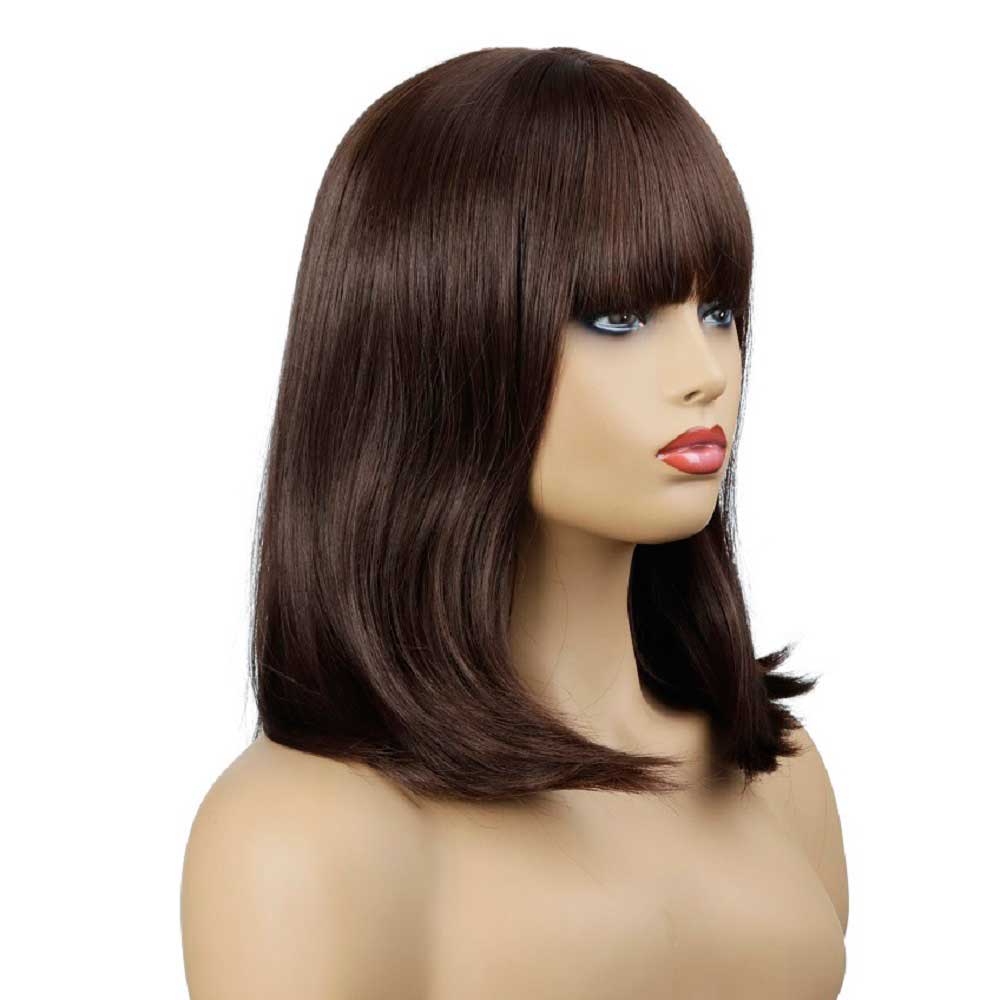 Brown Short Straight Wig With Flat Bangs Layed Bob Straight