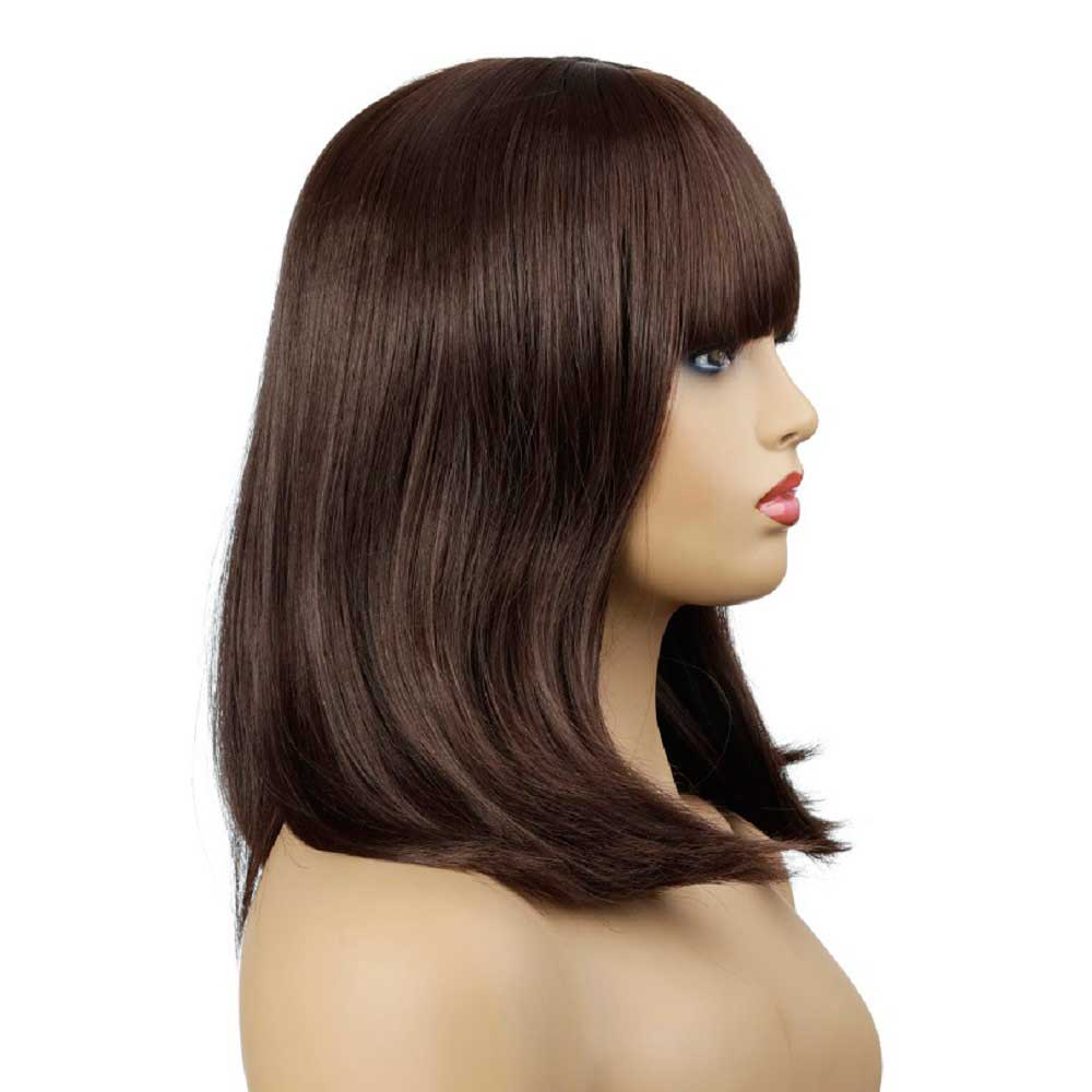 Brown Short Straight Wig With Flat Bangs Layed Bob Straight