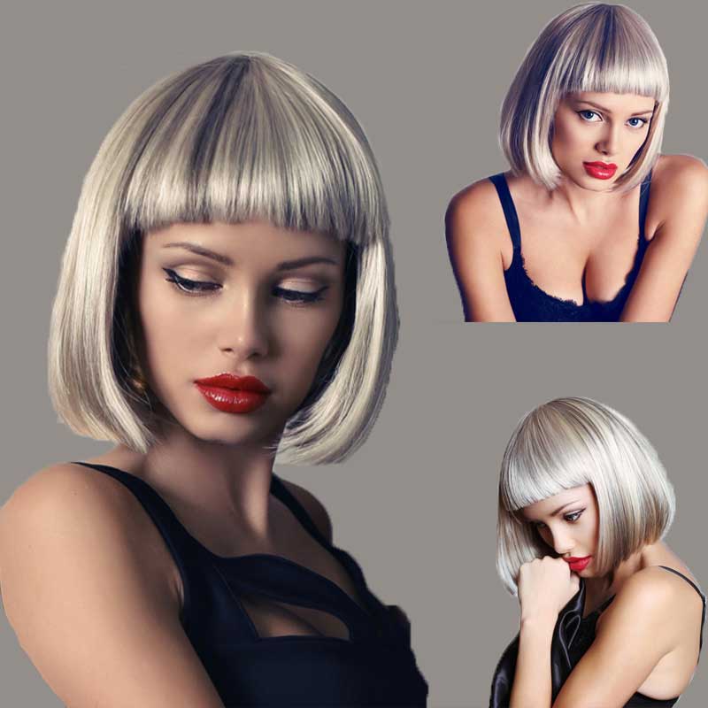 Women fashion Bob short straight hair shingle straight wigs