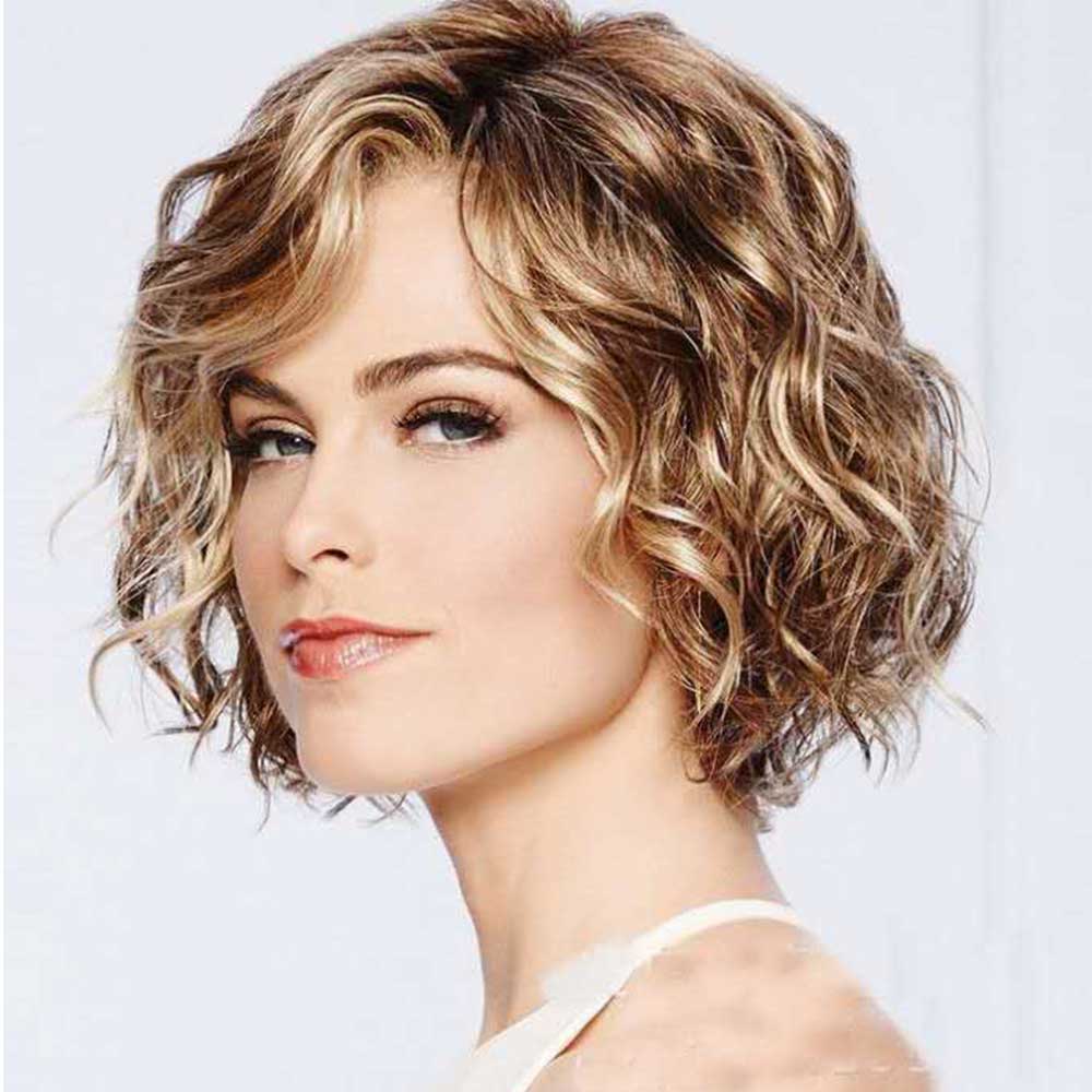 Natural Short Fluffy with Bangs Wigs for Women