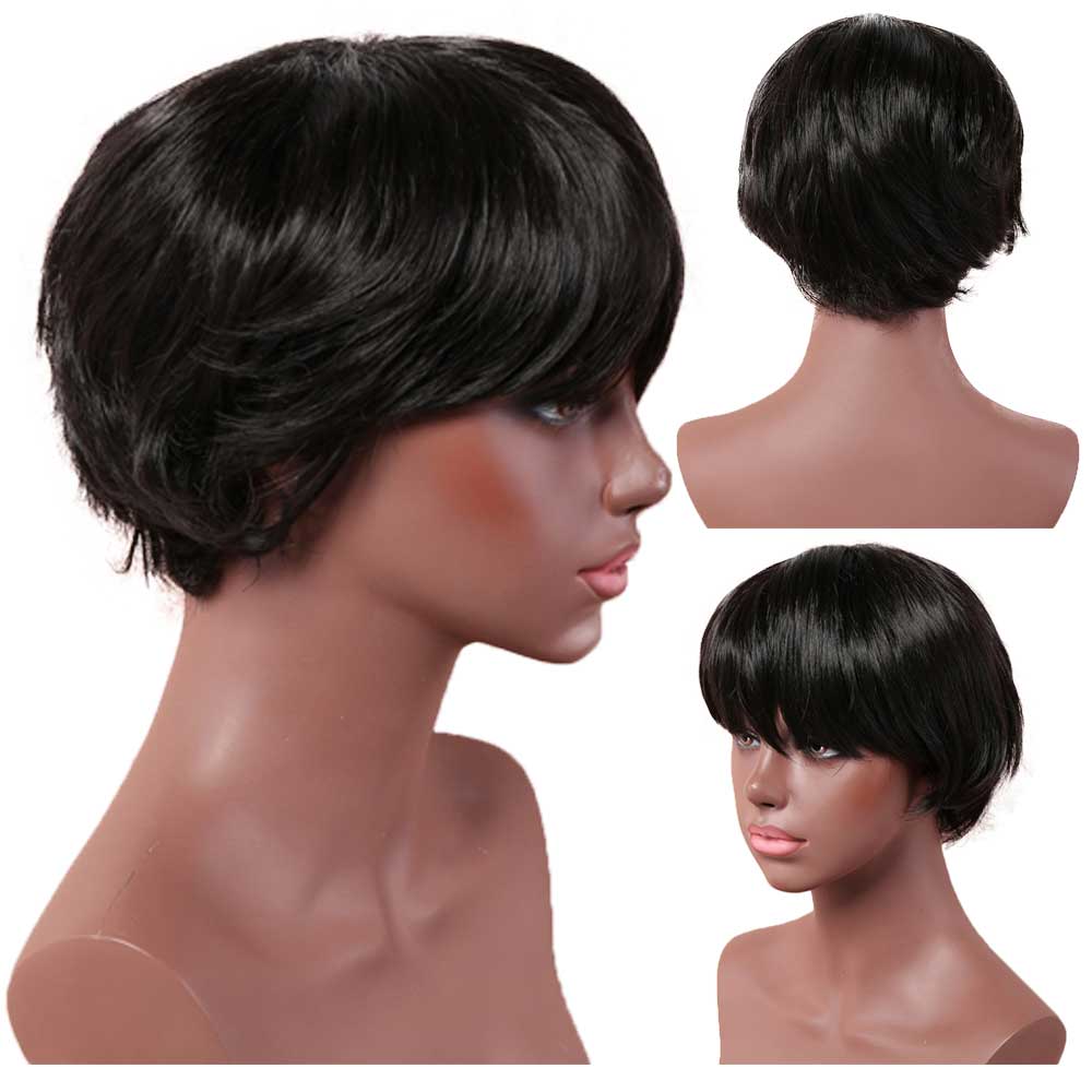 Short Shaggy Layered Cut Synthetic Wig with Black for Women