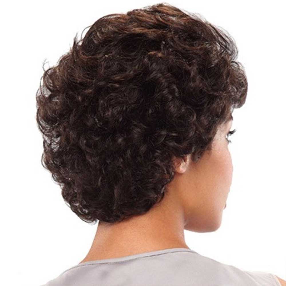 Dark Brown Short Curly Wavy Wig with Hair Bangs Fashion