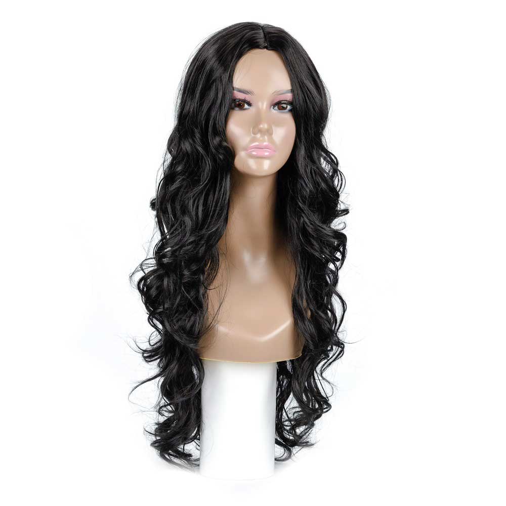 Long Wavy Black Middle Part Looking Natural Hair Wigs