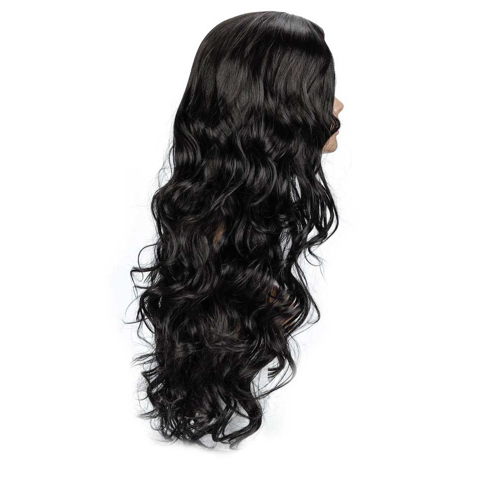 Long Wavy Black Middle Part Looking Natural Hair Wigs