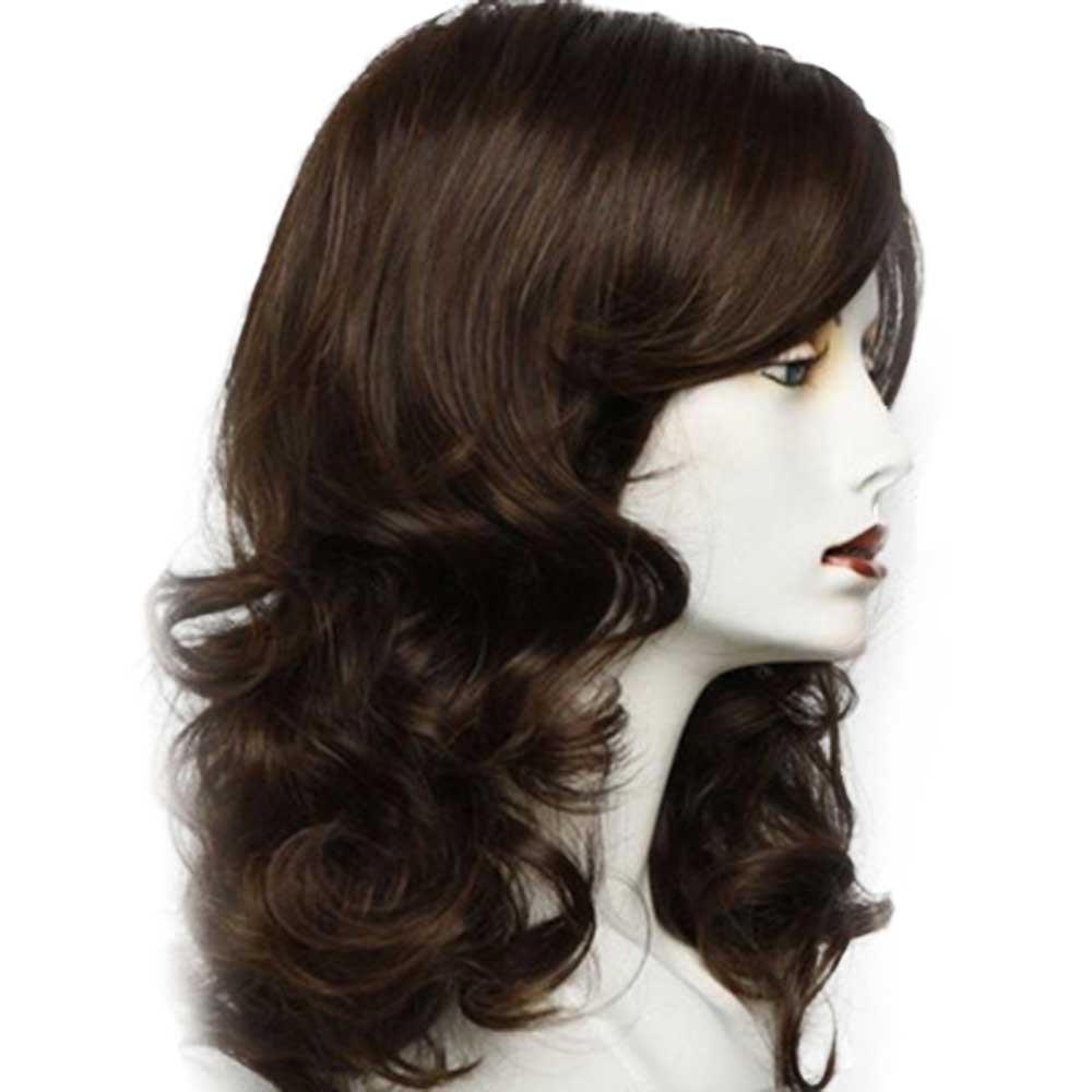 Charming Long Brown Curly Wig with Bangs Hair Stylish