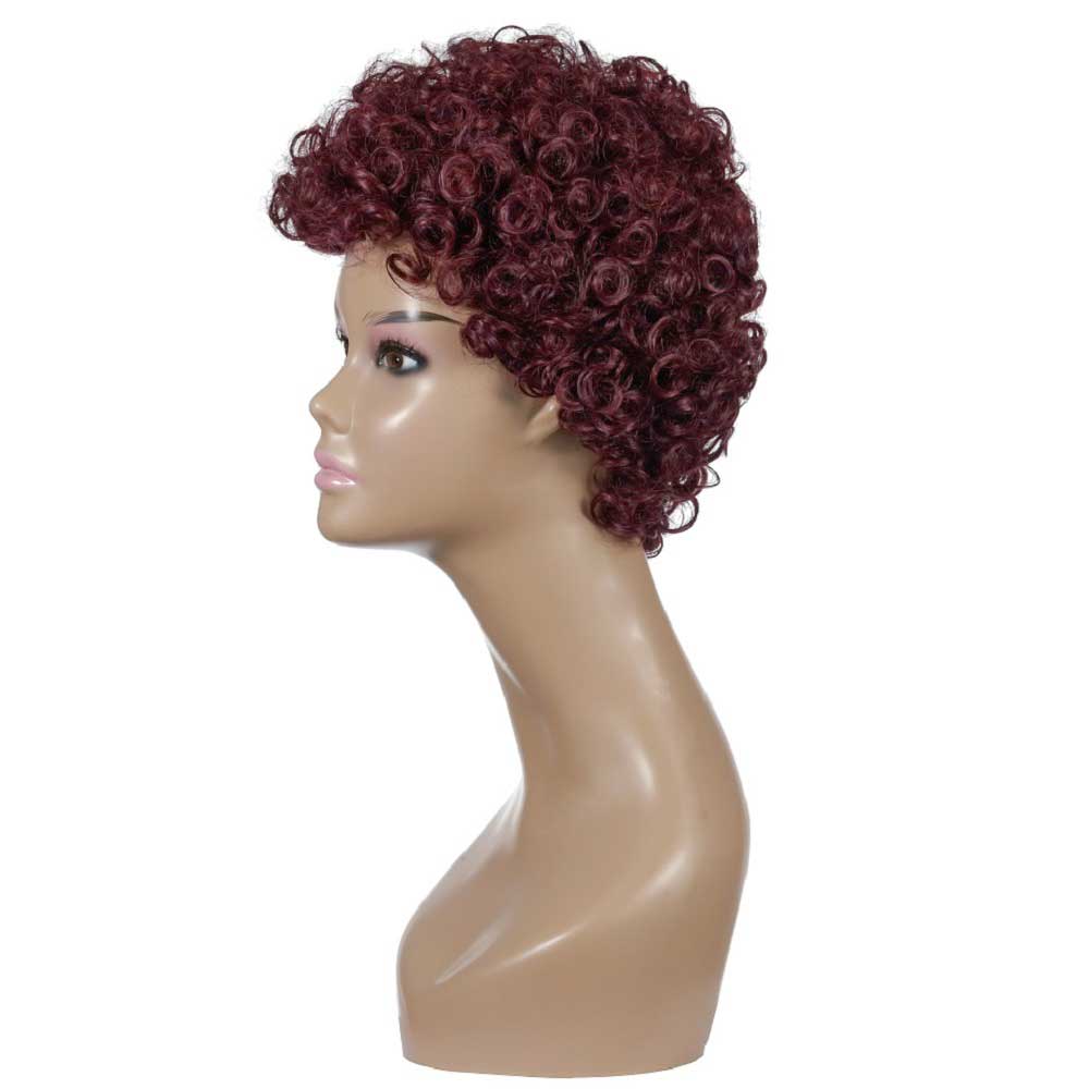 Burgundy Color Short Curly Bob Wig Density Afro Kinky Fluffy Wig