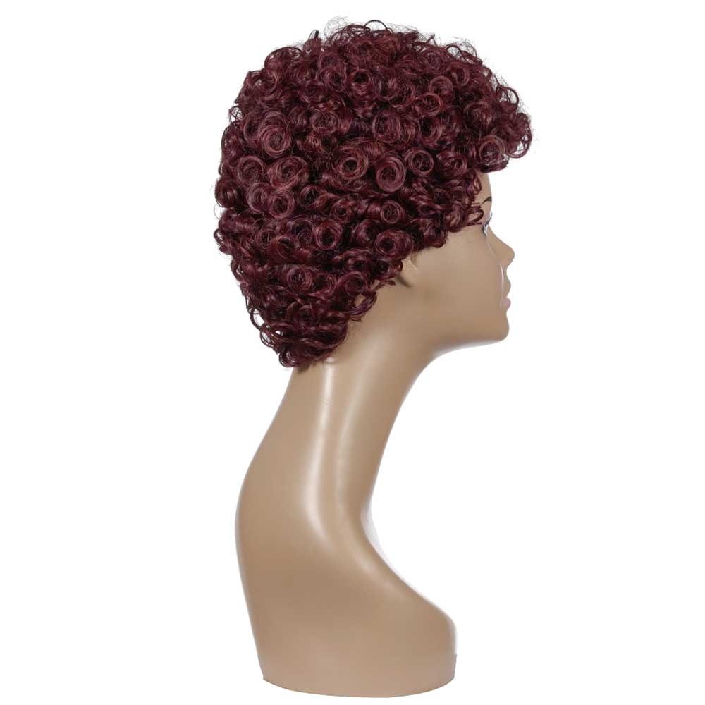 Burgundy Color Short Curly Bob Wig Density Afro Kinky Fluffy Wig