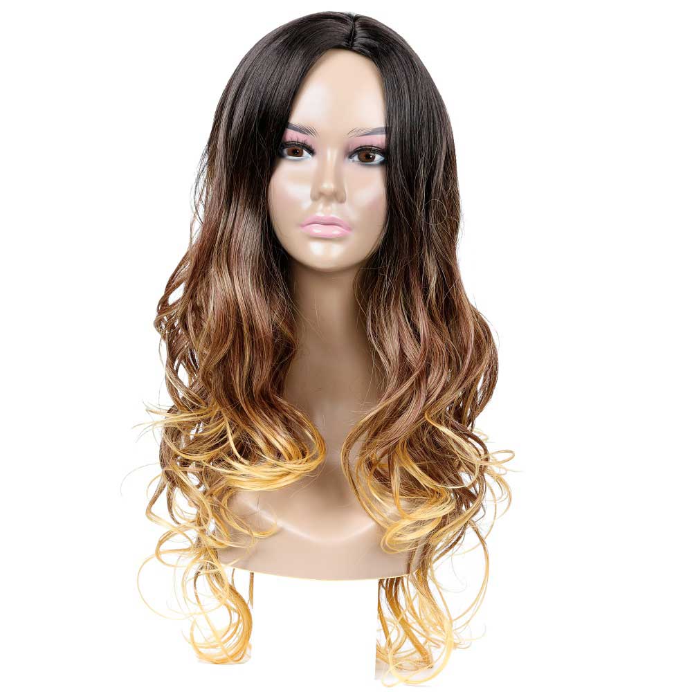 Long Wavy Ombre Brown Blonde Wave Natural Curls Heat Resistant