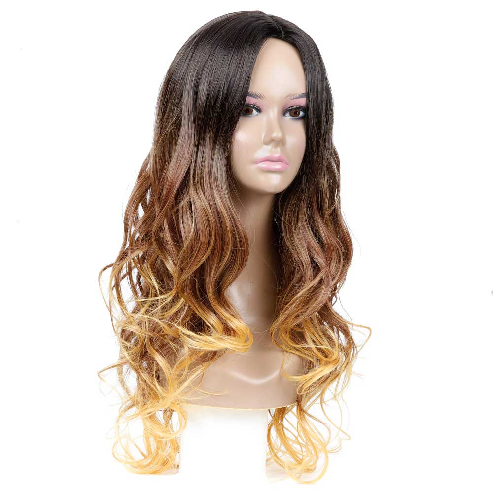 Long Wavy Ombre Brown Blonde Wave Natural Curls Heat Resistant