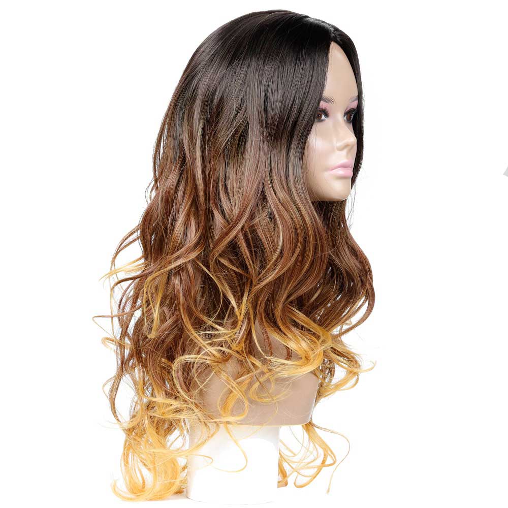 Long Wavy Ombre Brown Blonde Wave Natural Curls Heat Resistant