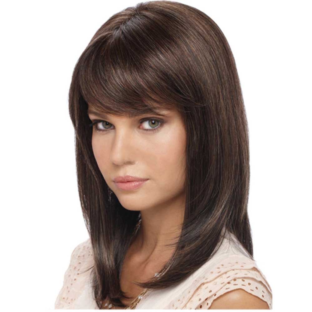 Charming Long Curly Brown with Bangs Wigs for Girls Daily Wear