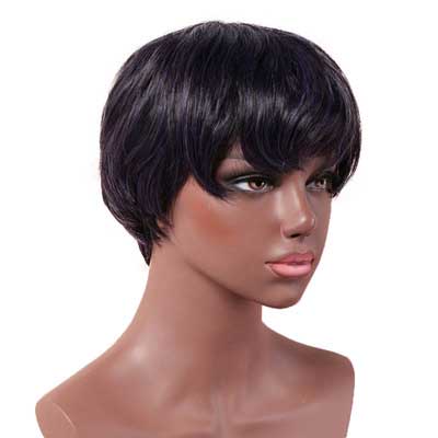 Black purple Short Pixie Cut Wigs with Bangs for Black Women