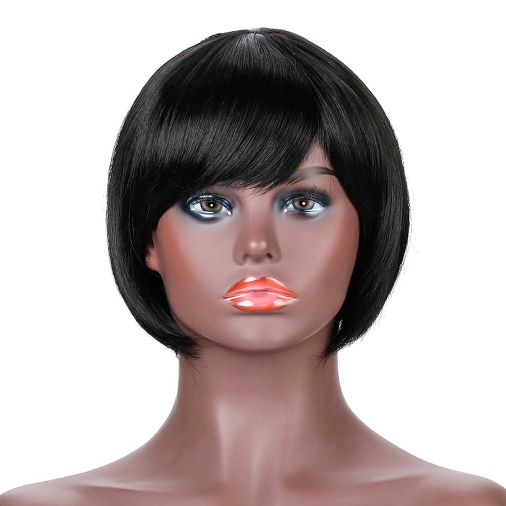 Short Black Straight Pixie Bob Wigs With Bangs for Black Women