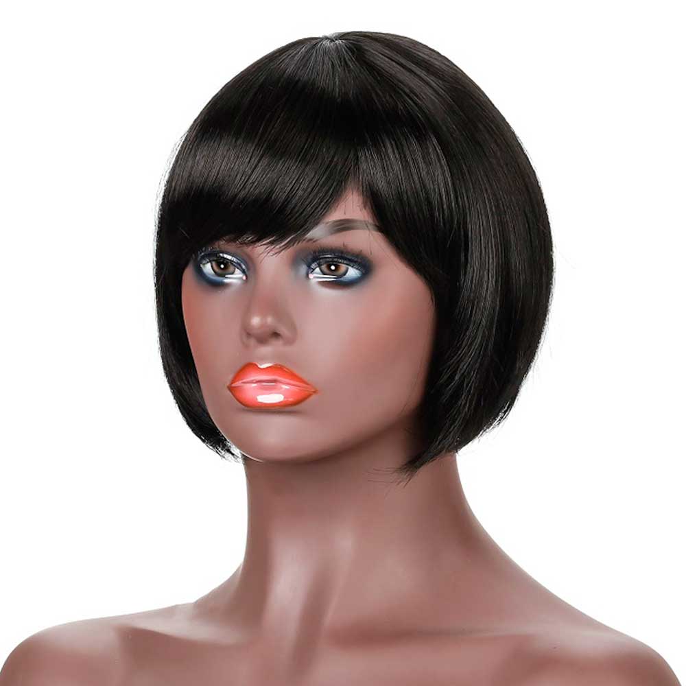 Short Black Straight Pixie Bob Wigs With Bangs for Black Women