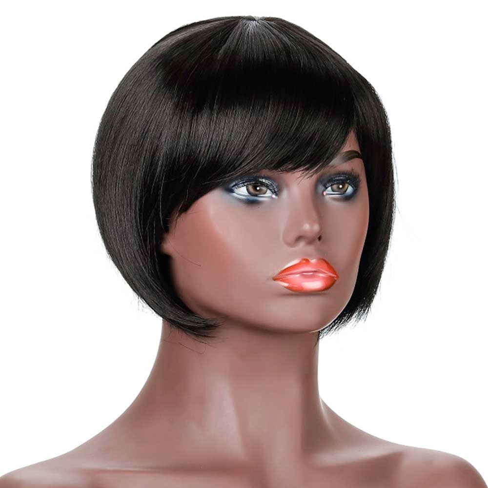 Short Black Straight Pixie Bob Wigs With Bangs for Black Women