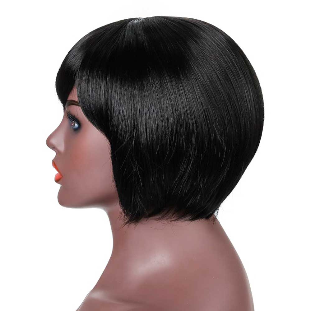 Short Black Straight Pixie Bob Wigs With Bangs for Black Women