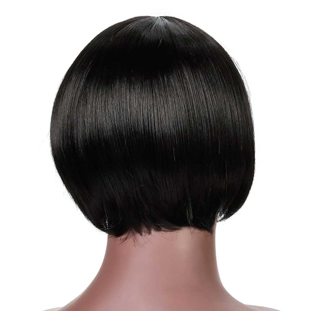 Short Black Straight Pixie Bob Wigs With Bangs for Black Women