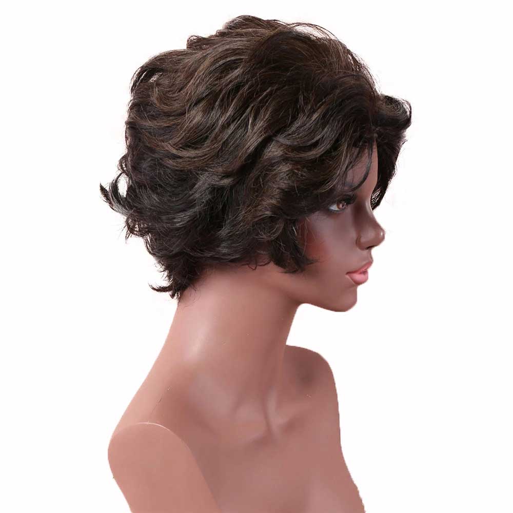 Short African American Fluffy Wavy Wig Hair Replacement Wig