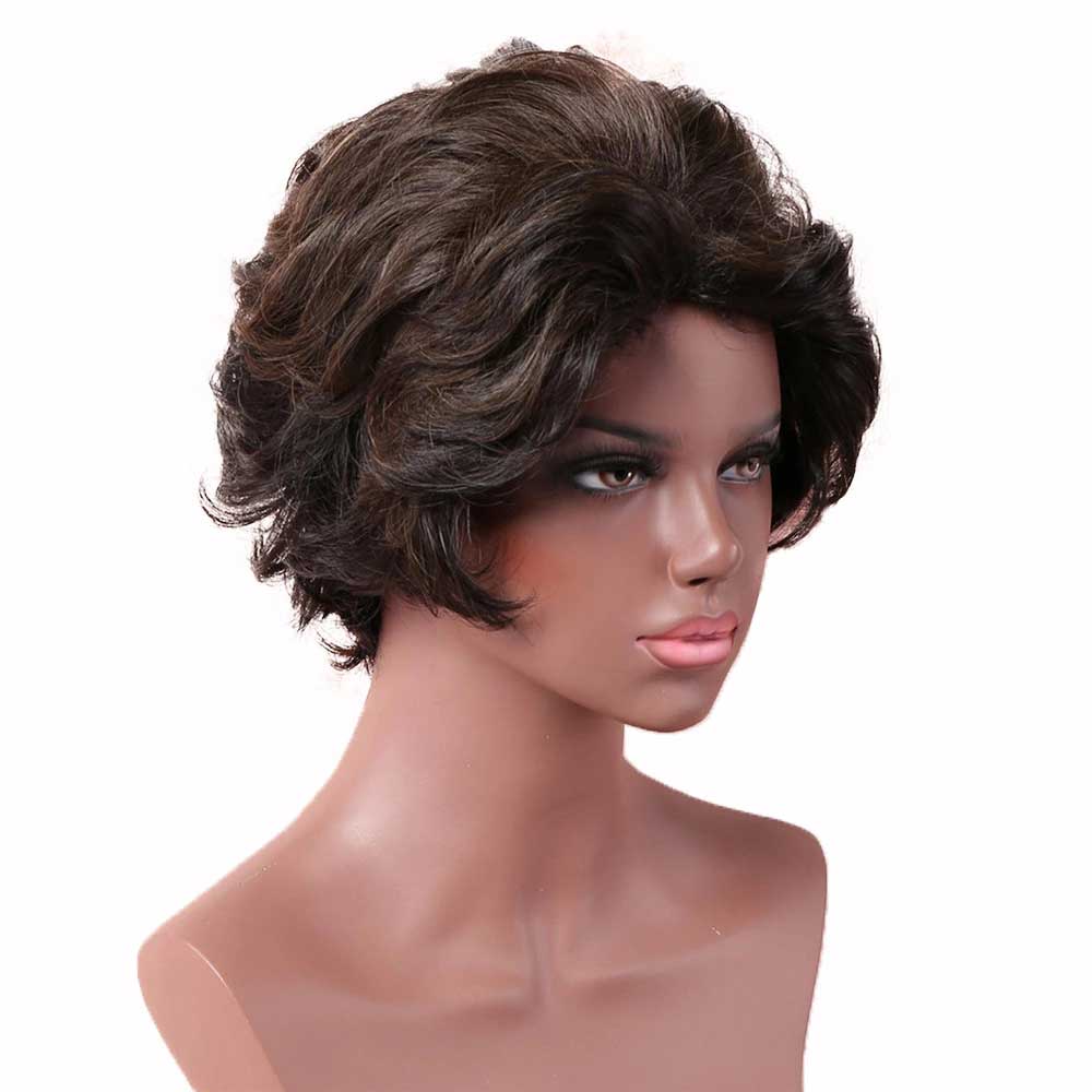 Short African American Fluffy Wavy Wig Hair Replacement Wig