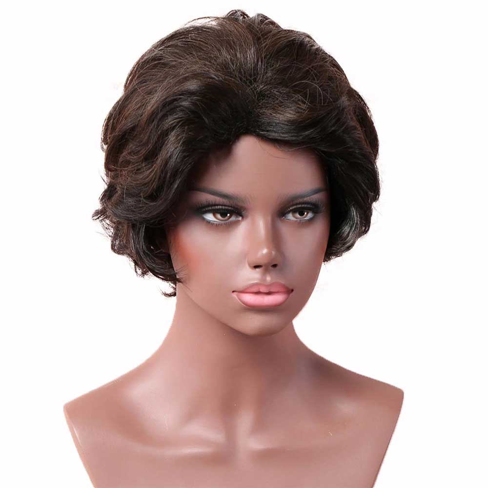 Short African American Fluffy Wavy Wig Hair Replacement Wig