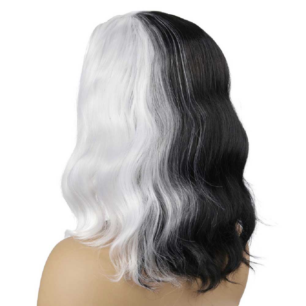 Short Bob Wavy Curly Black and White Wig For Women Cosplays