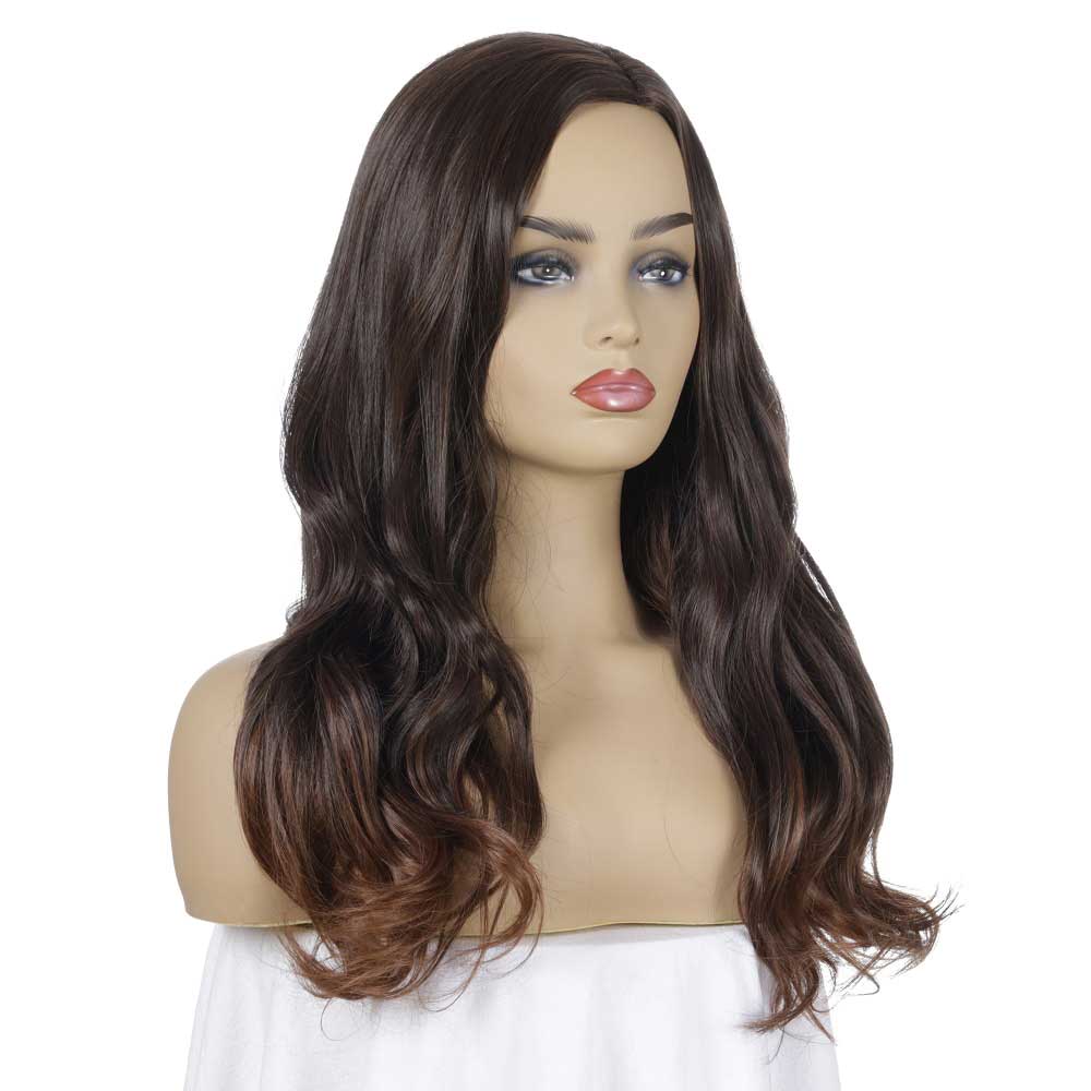 Long Black Brown Wavy Synthetic Wigs Heat Resistant