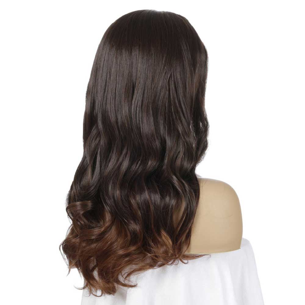 Long Black Brown Wavy Synthetic Wigs Heat Resistant