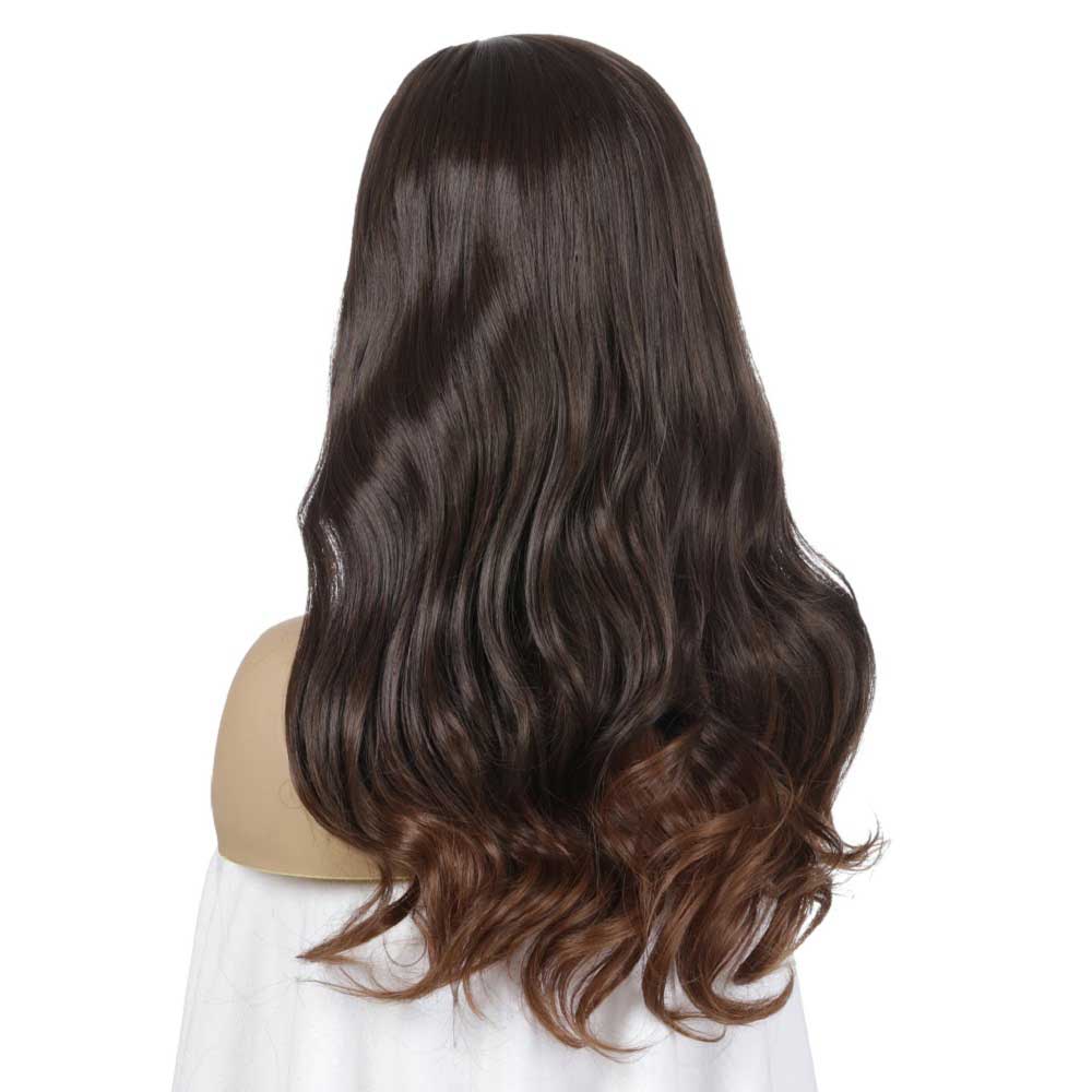 Long Black Brown Wavy Synthetic Wigs Heat Resistant