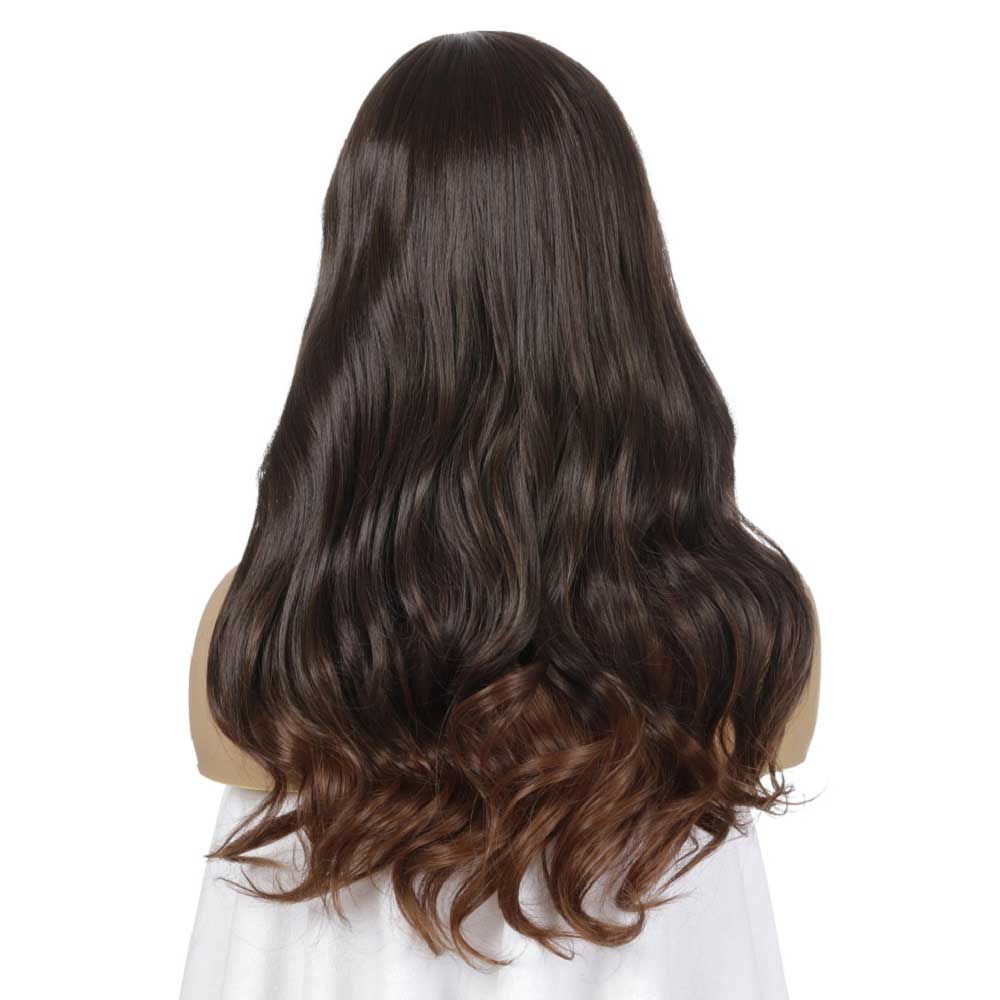 Long Black Brown Wavy Synthetic Wigs Heat Resistant