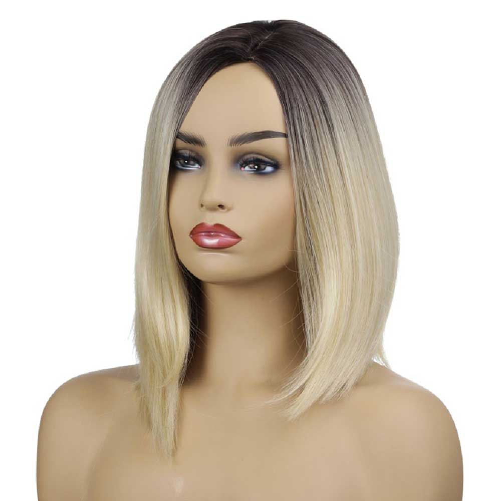 Shoulder Length Long Blonde with Black Roots Wigs for Girls Wig