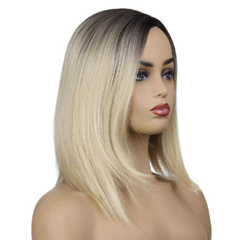 Shoulder Length Long Blonde with Black Roots Wigs for Girls Wig