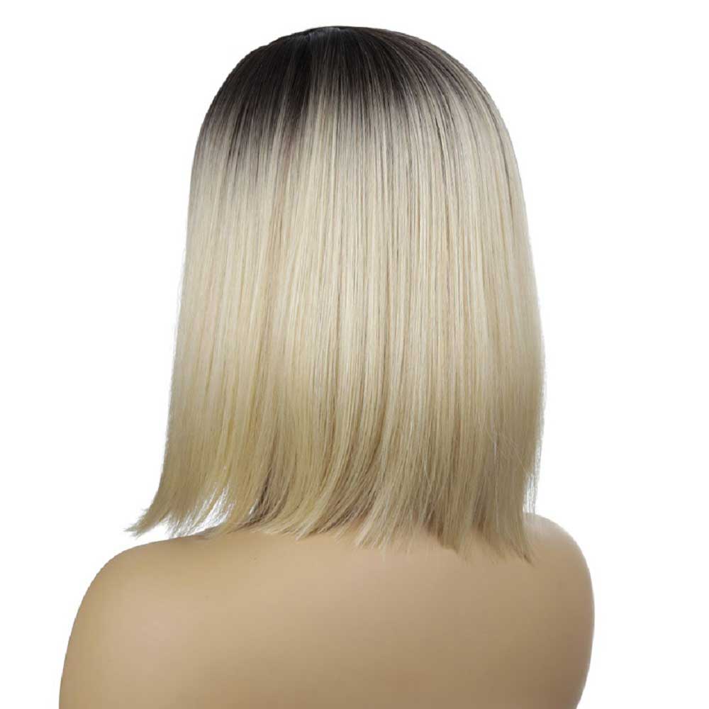 Shoulder Length Long Blonde with Black Roots Wigs for Girls Wig