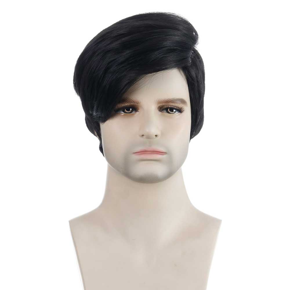 Men's Style Wavy Bouncy Side Swept Fringe Bang Hairstyle Wig